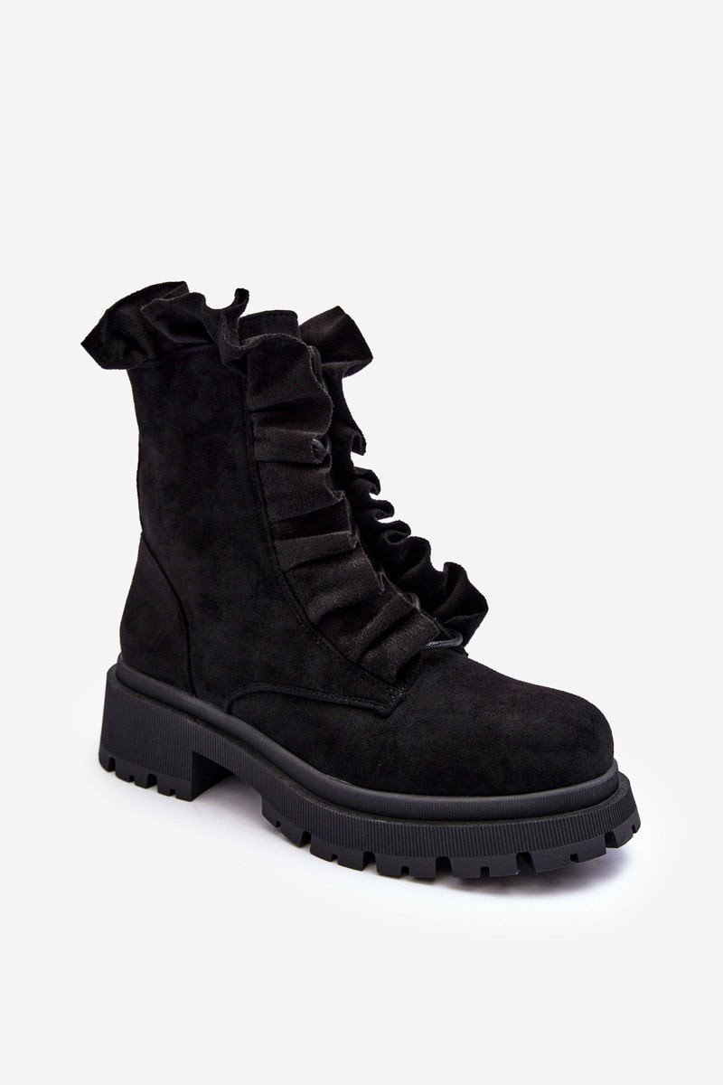 Kožené zateplené boty Workery na plochém podpatku černé Nacelle