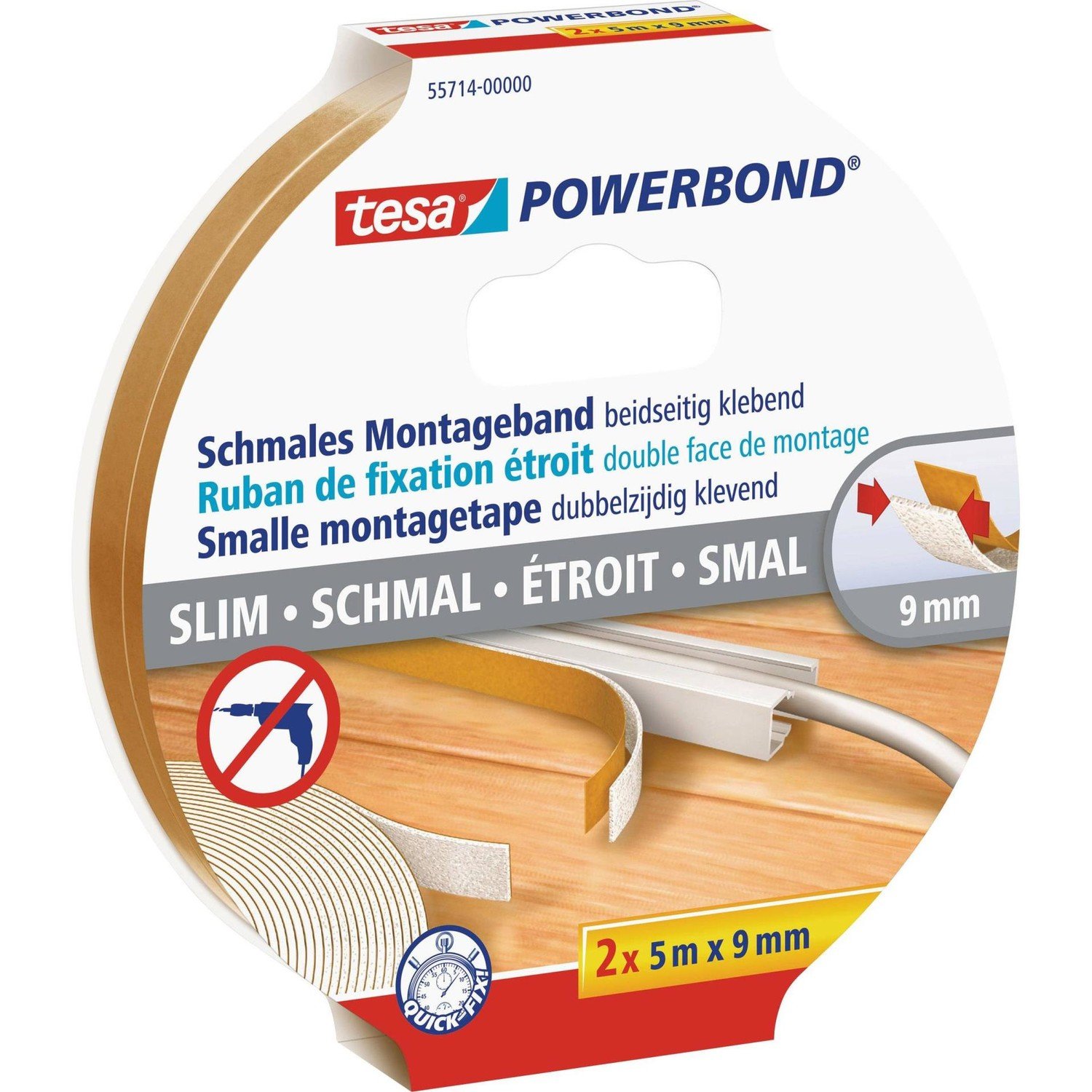 Montážní oboustranná páska tesa® Powerbond® - SLIM, 2 x 9 mm x 5 m