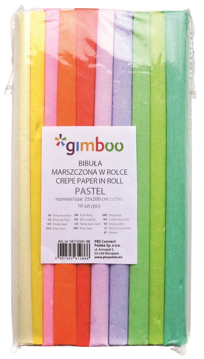Gimboo Krepový papír Gimboo - role 25 x 200 cm, mix pastelových barev, 10 ks