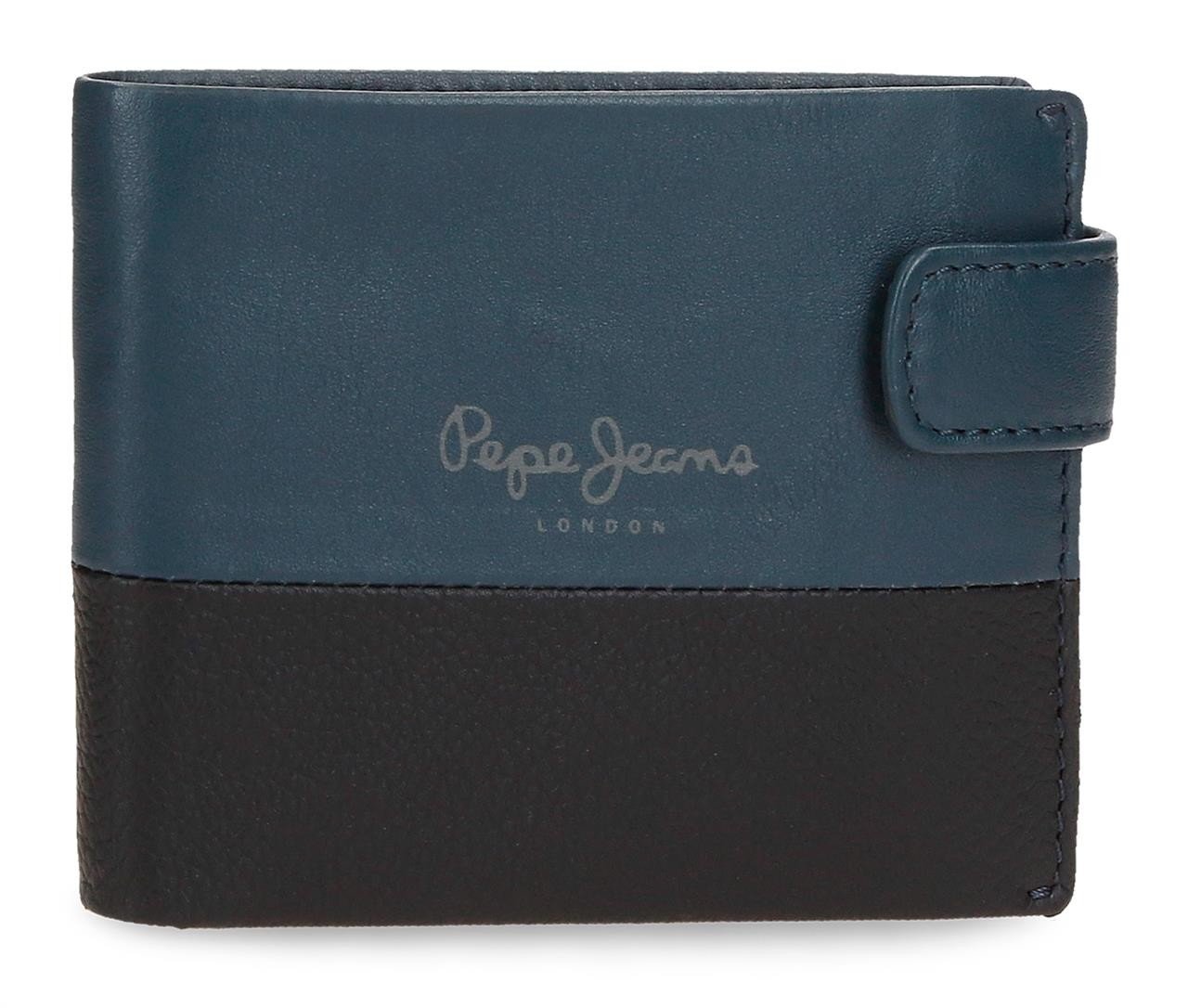 Pepe Jeans Con Monedero kožená peněženka s přezkou - modrá - na šířku