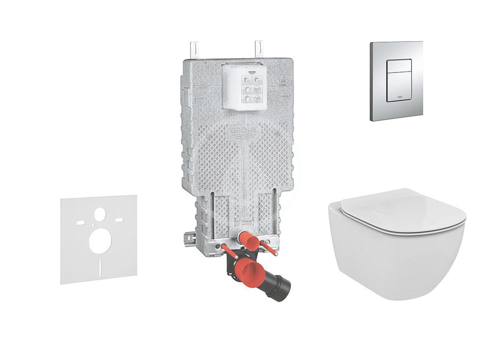 Grohe 38643SET-KU - Set předstěnové instalace, klozetu a sedátka Ideal Standard, tlačítka Skate Cosmo, Aquablade, SoftClose, chrom