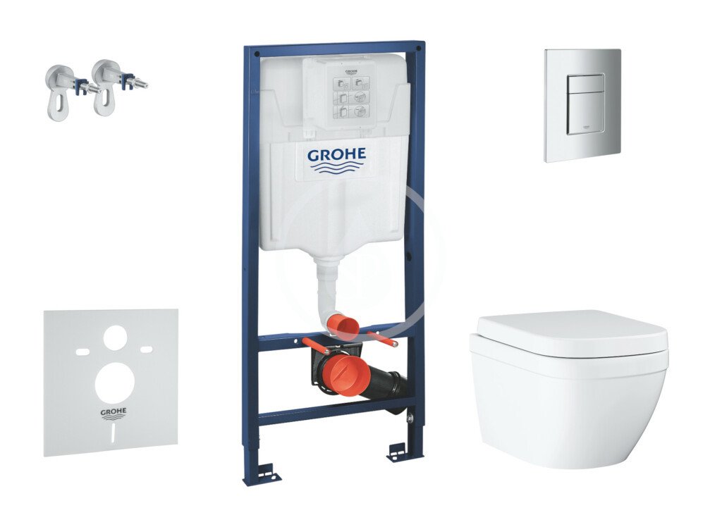 Grohe SANI15BB1105 - Set předstěnové instalace, klozetu a sedátka Euro Ceramic, softclose, Triple Vortex, tlačítko Even, chrom