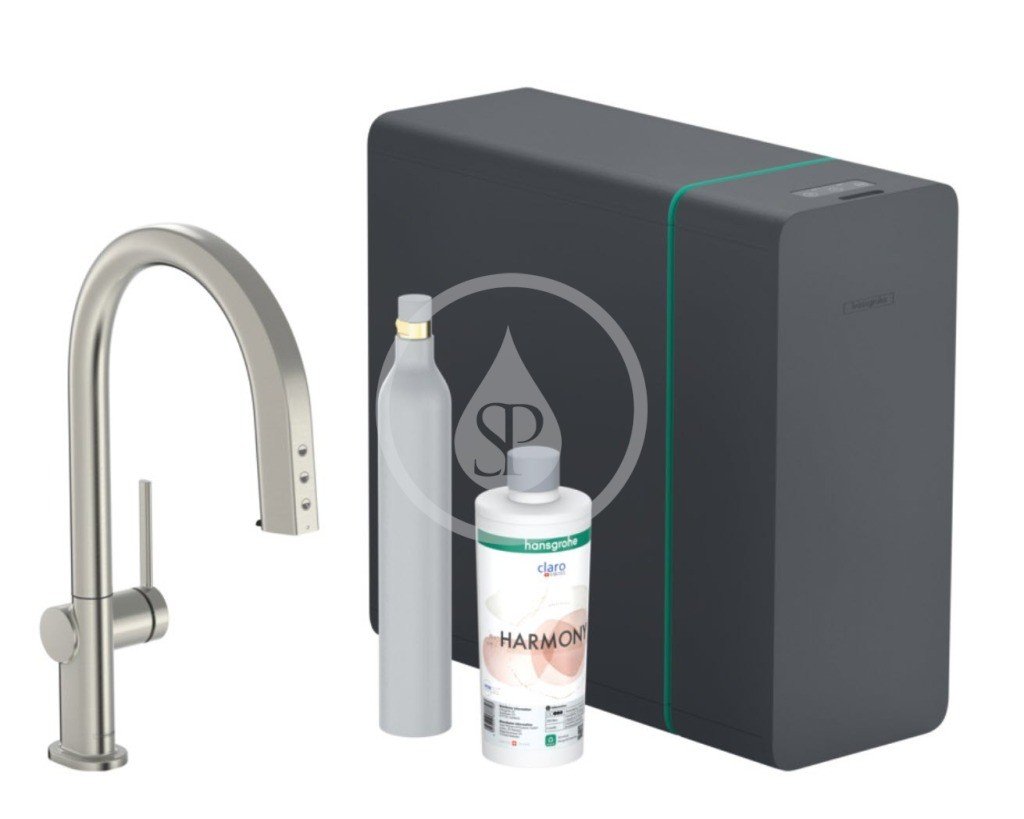 Hansgrohe 76806800 - Dřezová baterie s výsuvnou koncovkou, SodaSystem, sBox, vzhled nerezu