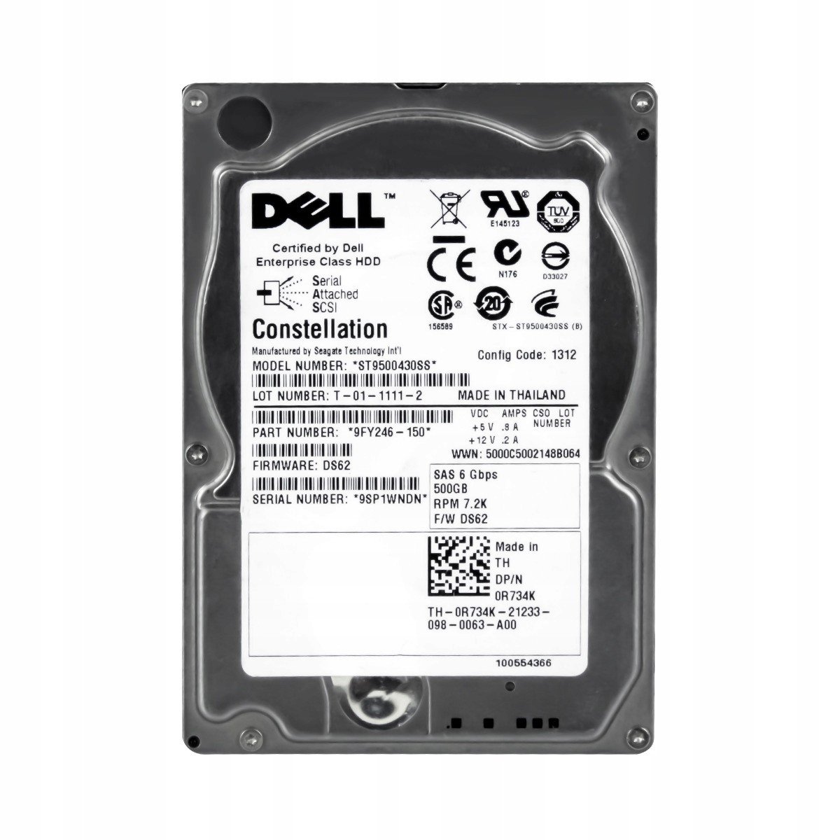 Dell 0R734K 500GB 7.2K 16MB SAS-2 2.5' ST9500430SS