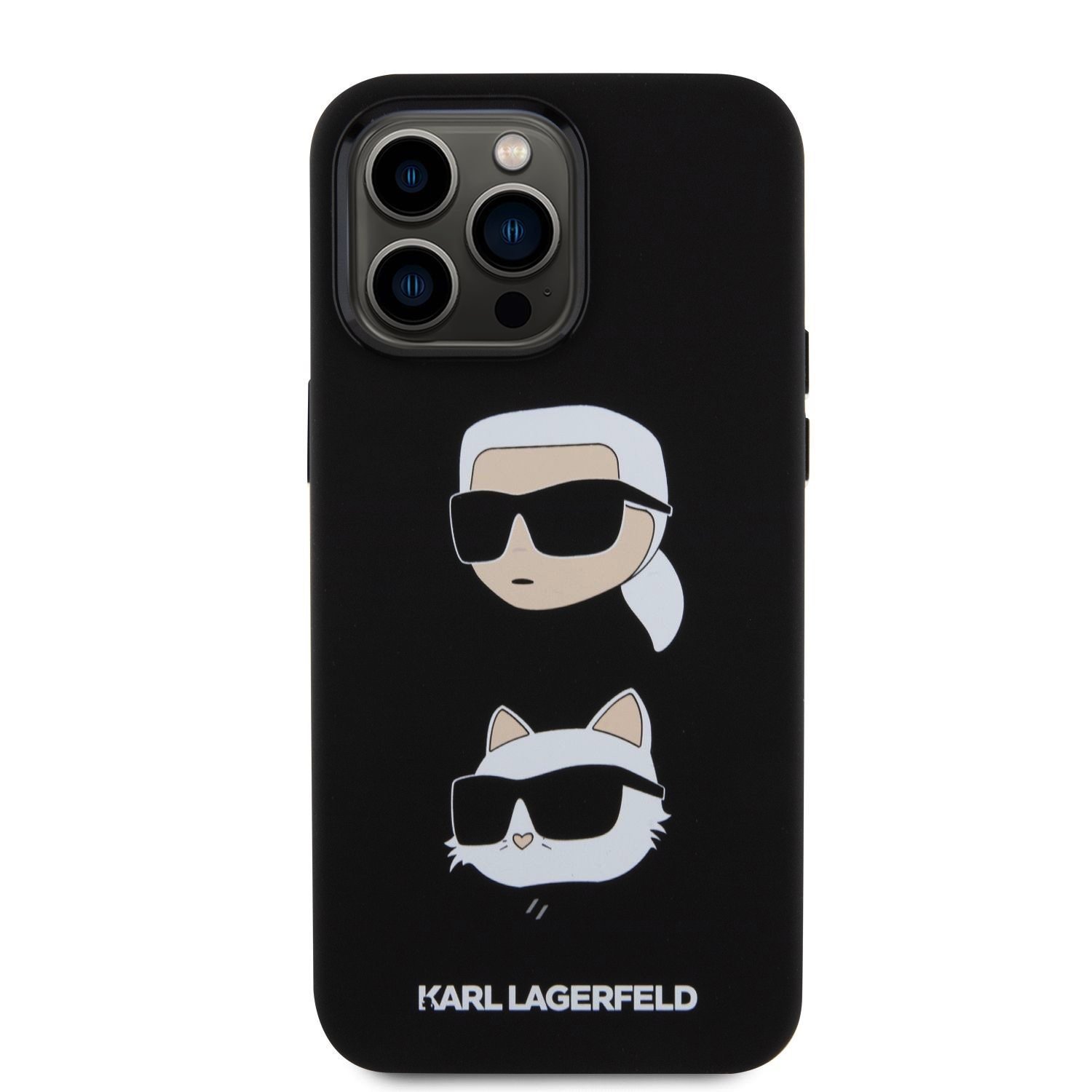 Karl Lagerfeld Liquid Silicone Karl and Choupette Heads Zadní Kryt pro iPhone 15 Pro Max Black