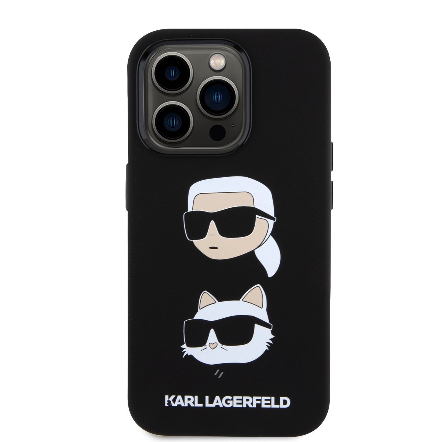 Karl Lagerfeld Liquid Silicone Karl and Choupette Heads Zadní Kryt pro iPhone 15 Pro Black