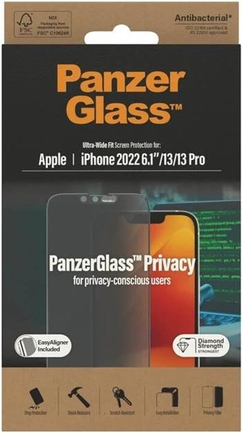 PanzerGlass ochranné sklo Privacy pro Apple iPhone 14/13/13 Pro s instalačním rámečkem