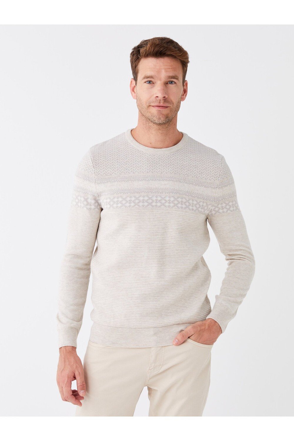 LC Waikiki Crew Neck Long Sleeve Patterned Men's Knitwear Sweater