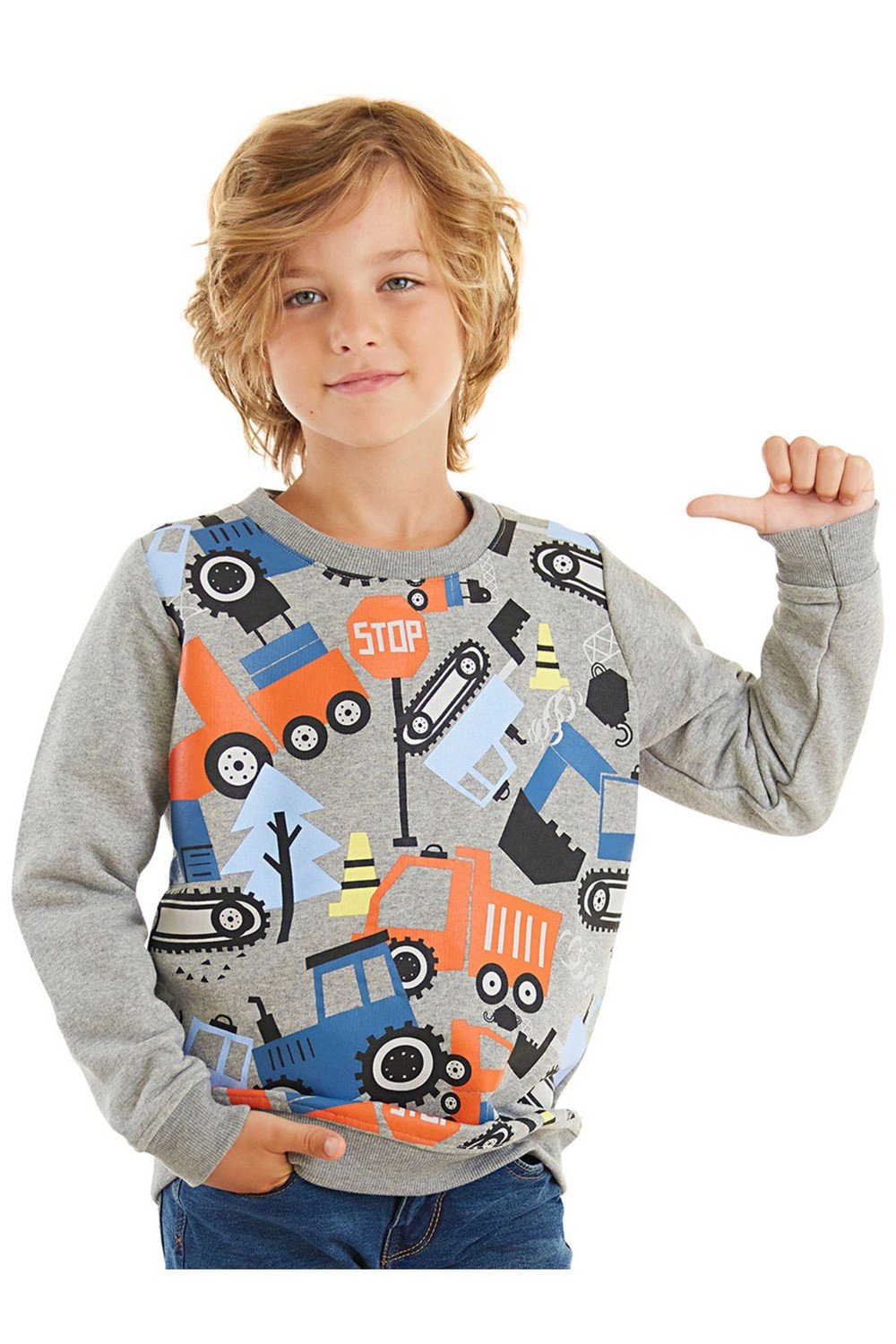 Denokids Cute Cars Gray Boy Sweatshirt