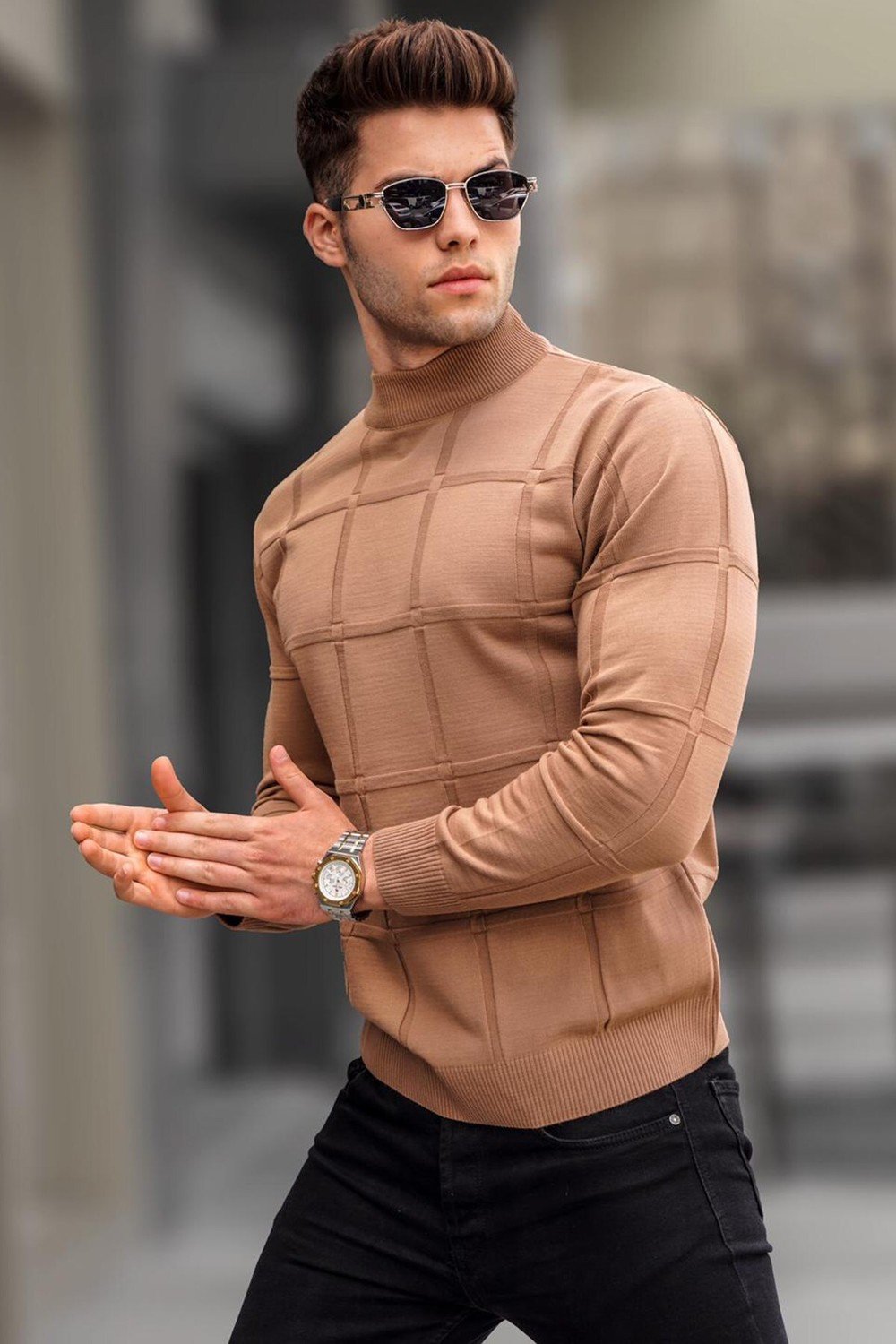 Madmext Beige Turtleneck Knitwear Sweater 5784