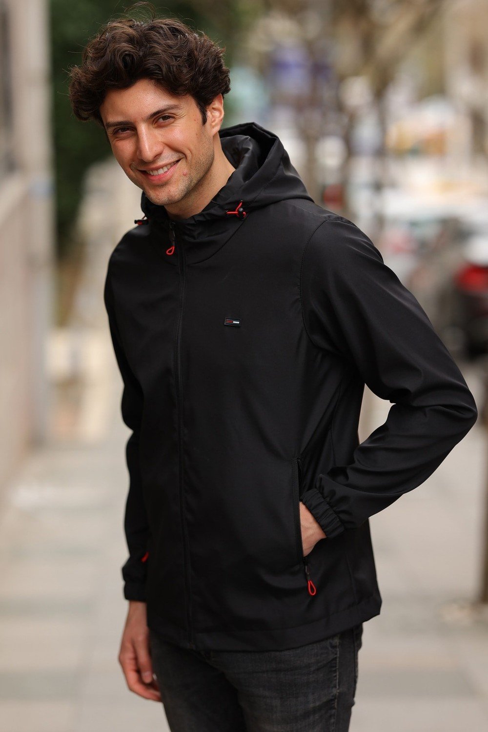 River Club Men's Black Inner Lined Waterproof Hooded Raincoat with Pocket - Windbreaker Jacket