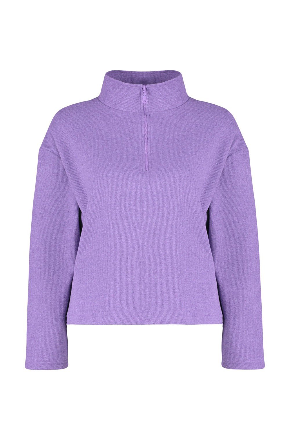Trendyol Curve Purple Stand-Up Collar Zippered Thessaloniki Thin, Knitted Sweatshirt