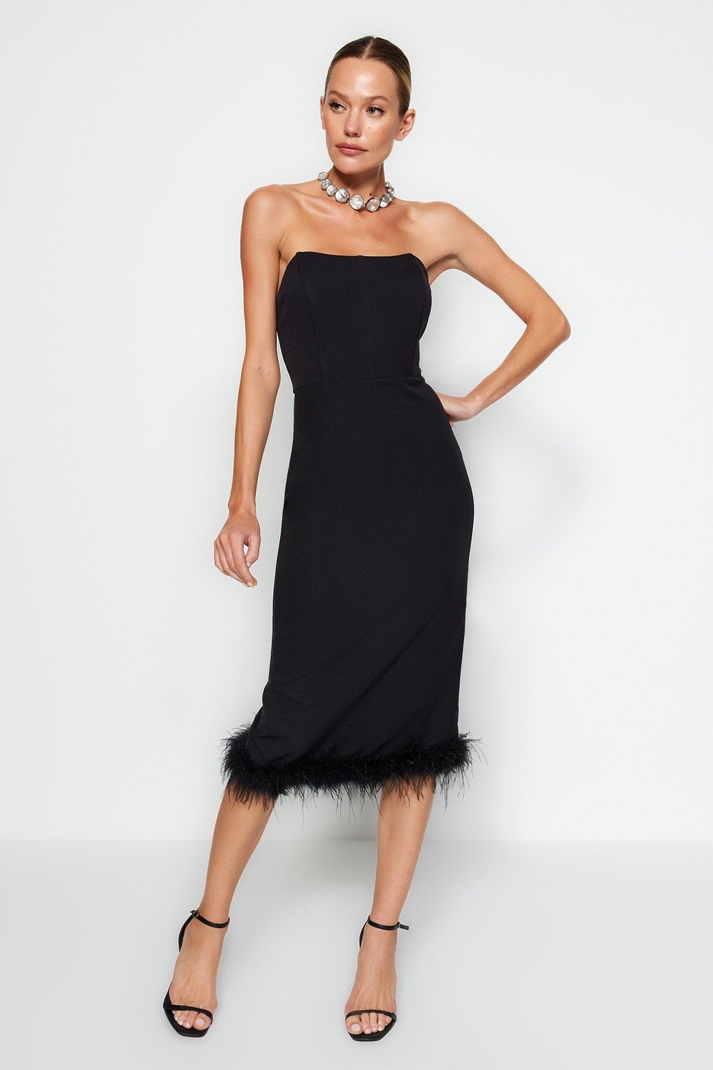 Trendyol Black Evening Dress with Cushion Details