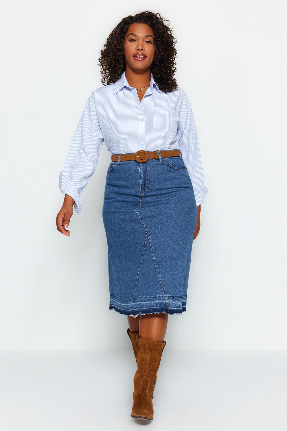 Trendyol Curve Blue Color Block Denim Skirt