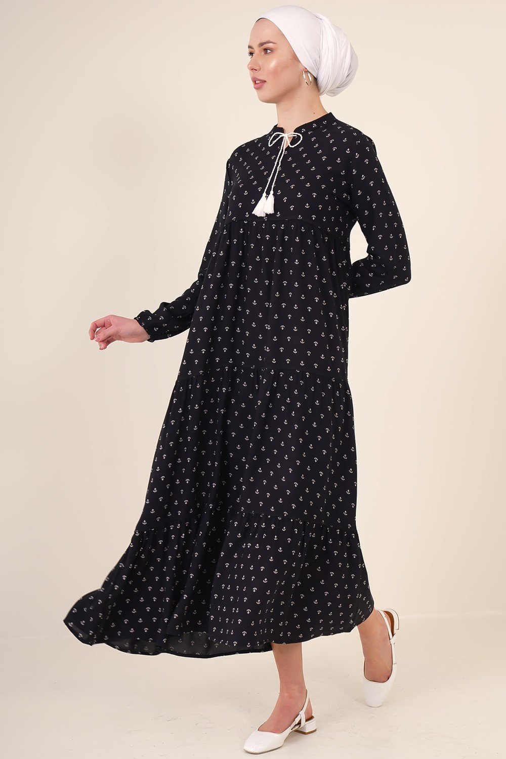 Bigdart 1627 Desert, Lace-up Hijab Dress - Black