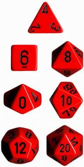 Sada kostek Chessex Opaque Polyhedral 7-Die Set - Red with Black