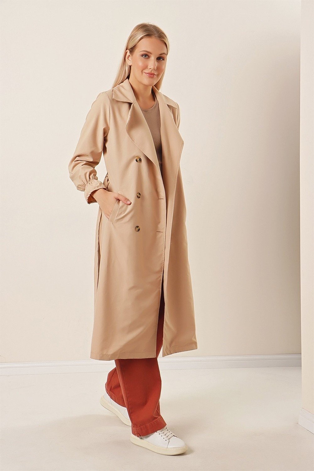 HAKKE Shawl Collar Sleeve Elastic Trench