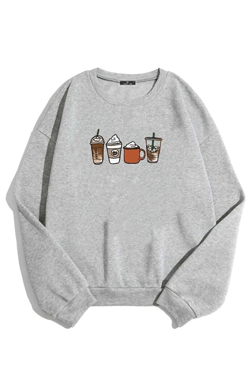 K&H TWENTY-ONE Women's Gray Oversize Coffee Printed Sweatshirt
