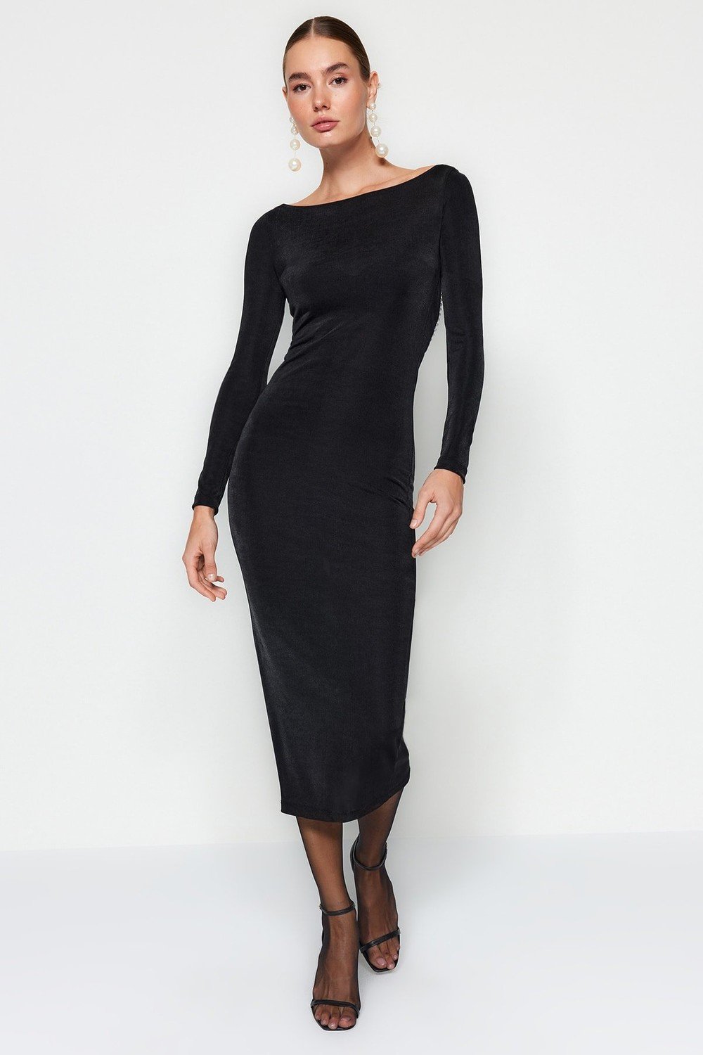 Trendyol Black Form-fitting Unlined Knitted Elegant Evening Dress with Accessories