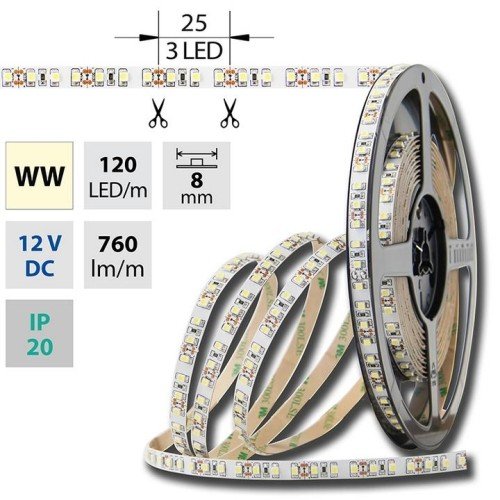 LED pásek McLED 12V teplá bílá š=8mm IP20 9,6W/m 120LED/m SMD3528 ML-121.231.60.2