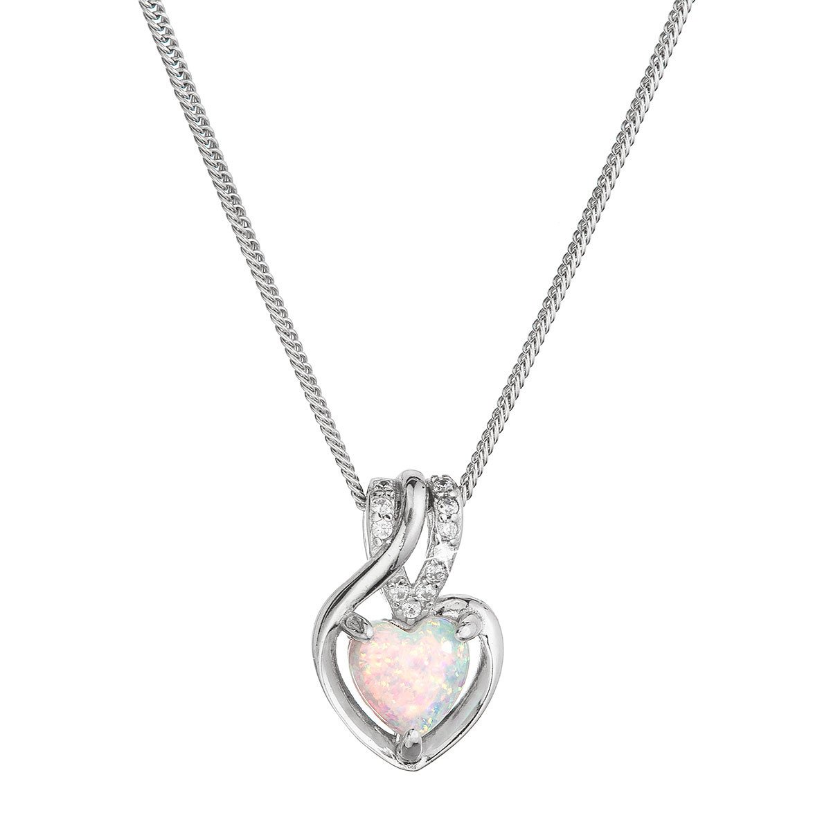 Evolution Group Náhrdelník se syntetickým bílým opálem srdce a zirkony 12076.1 white
