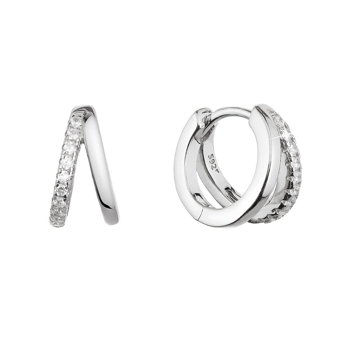 Evolution Group Stříbrné náušnice kroužky se zirkony v bílé barvě 11442.1