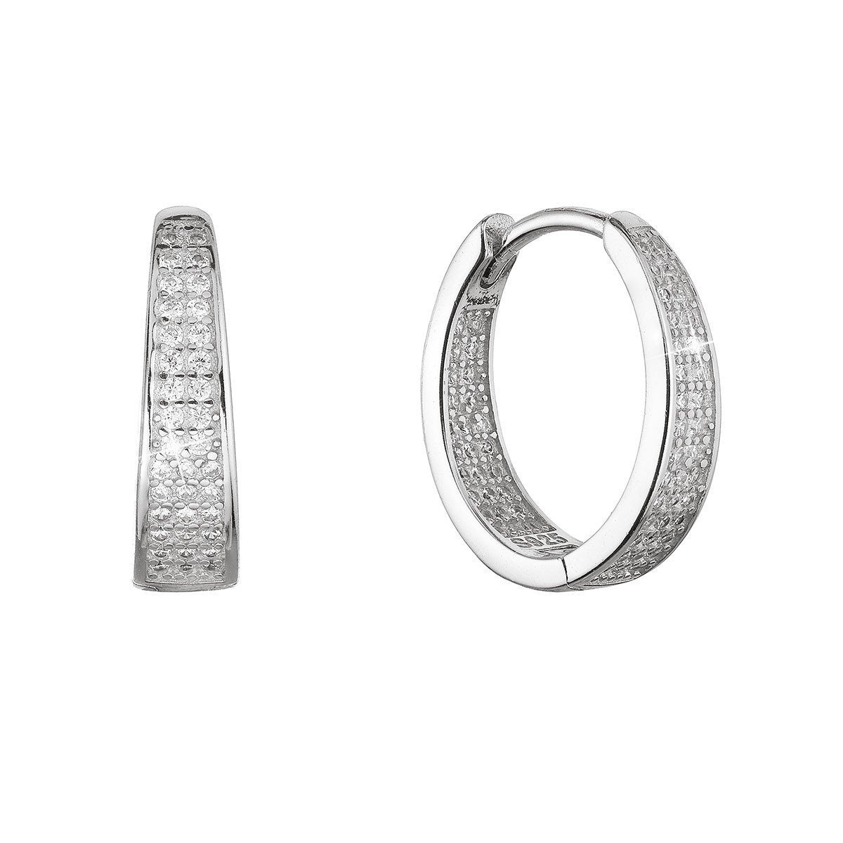 Evolution Group Stříbrné náušnice kruhy se zirkonky v bílé barvě 11444.1