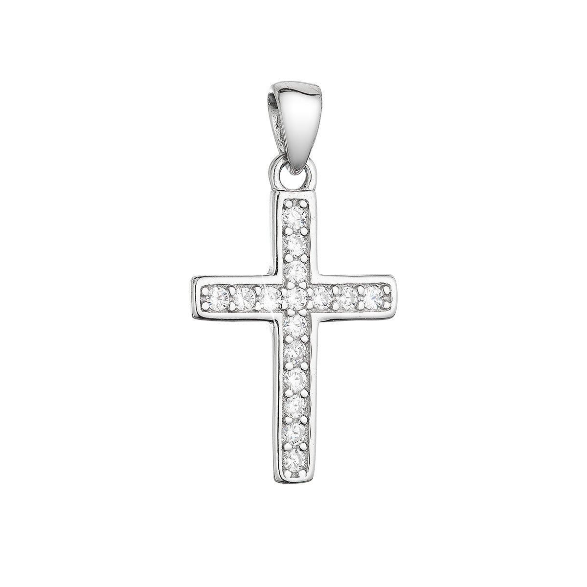 Evolution Group Stříbrný přívěsek výrazný křížek se zirkony bílý 14024.1