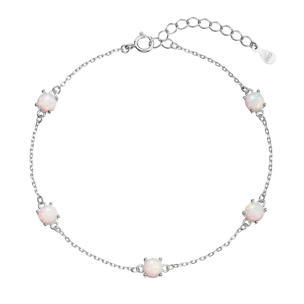 Evolution Group Stříbrný náramek se syntetickými opály bílý kulatý 13029.1 white