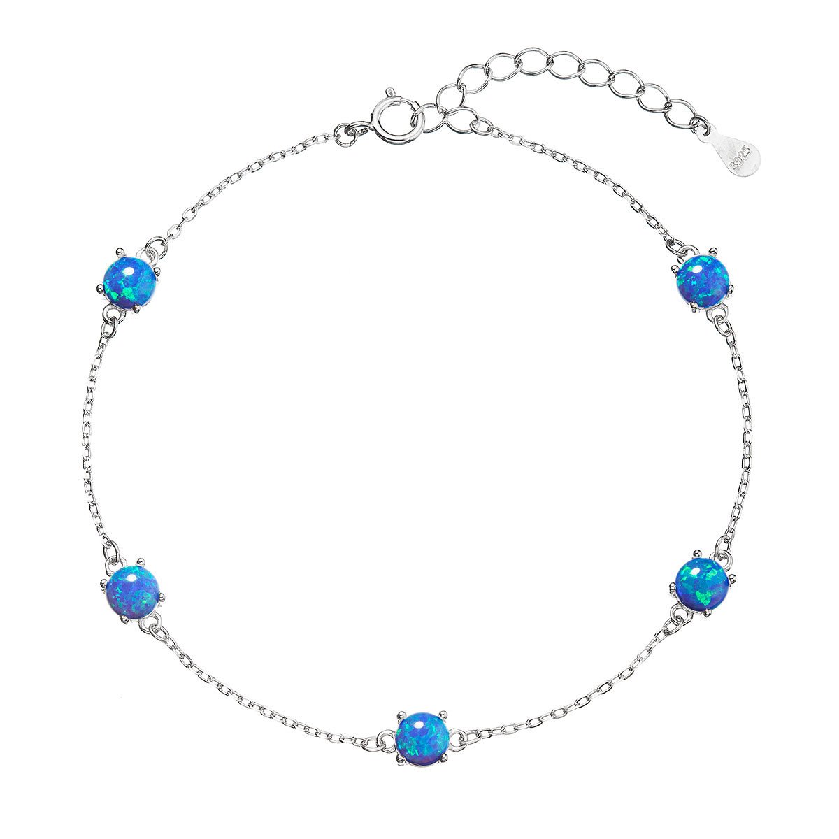 Evolution Group Stříbrný náramek se syntetickými opály modrý kulatý 13029.3 blue