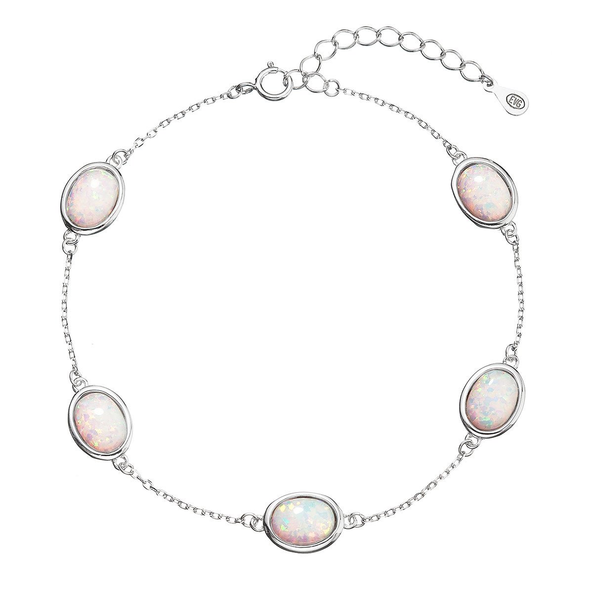 Evolution Group Stříbrný náramek se syntetickými opály bílý ovál 13030.1 white