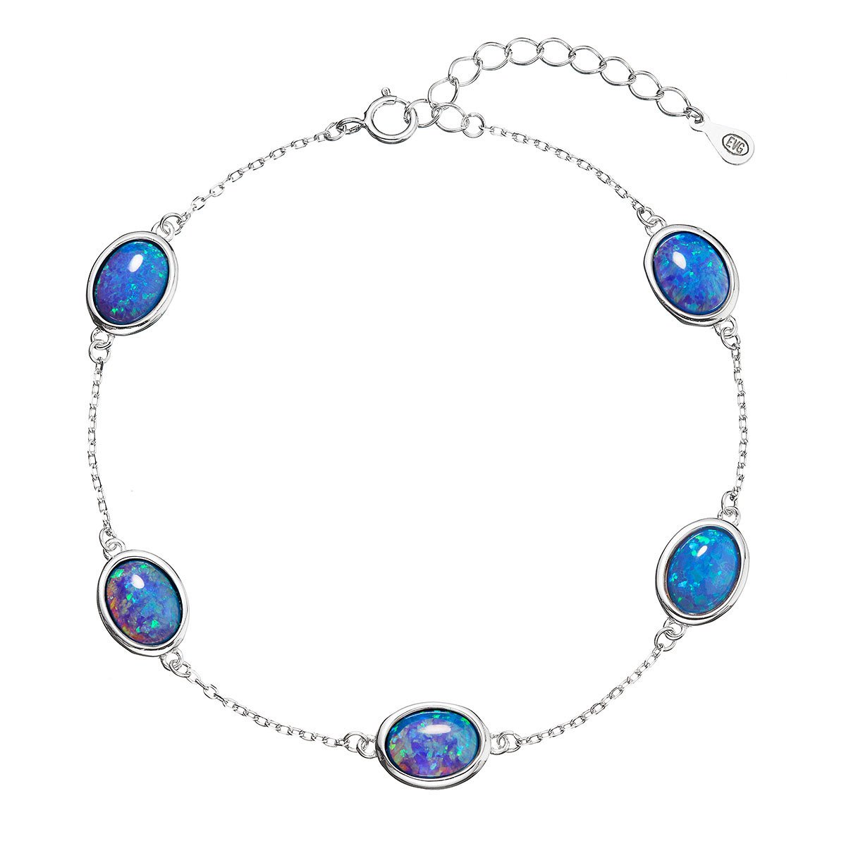 Evolution Group Stříbrný náramek se syntetickými opály modrý ovál 13030.3 blue