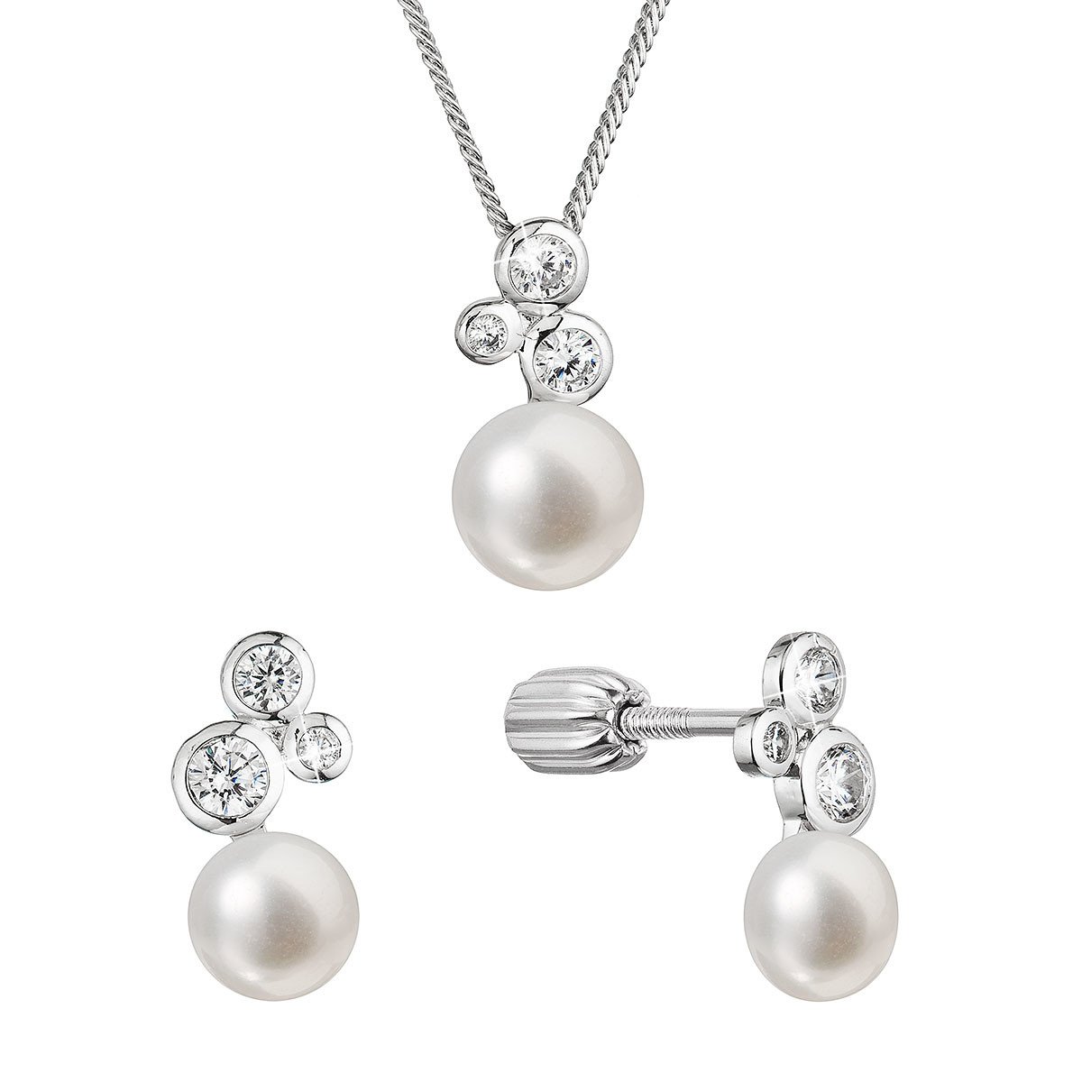 Evolution Group Perlová souprava se zirkony a bílou říční perlou 29062.1B