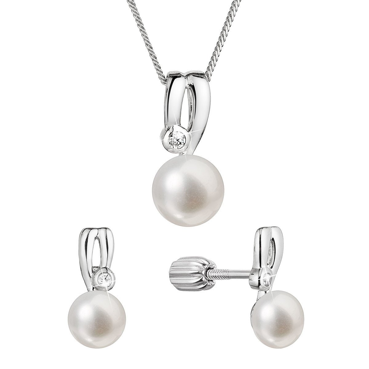 Evolution Group Perlová souprava se zirkony a bílou říční perlou 29067.1B