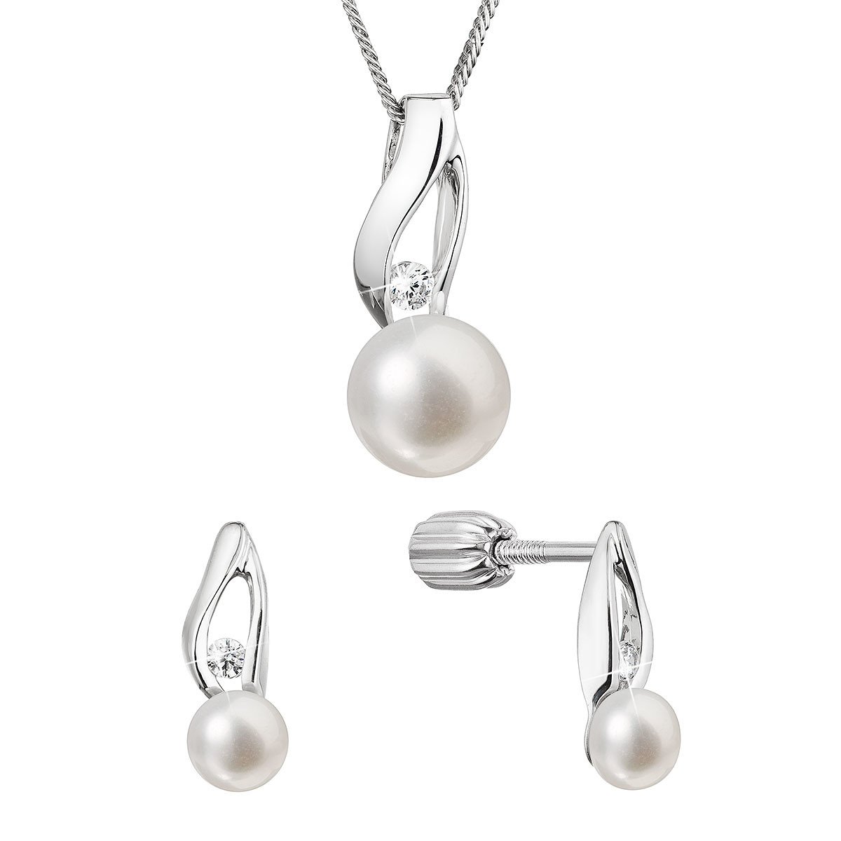 Evolution Group Perlová souprava se zirkony a bílou říční perlou 29070.1B