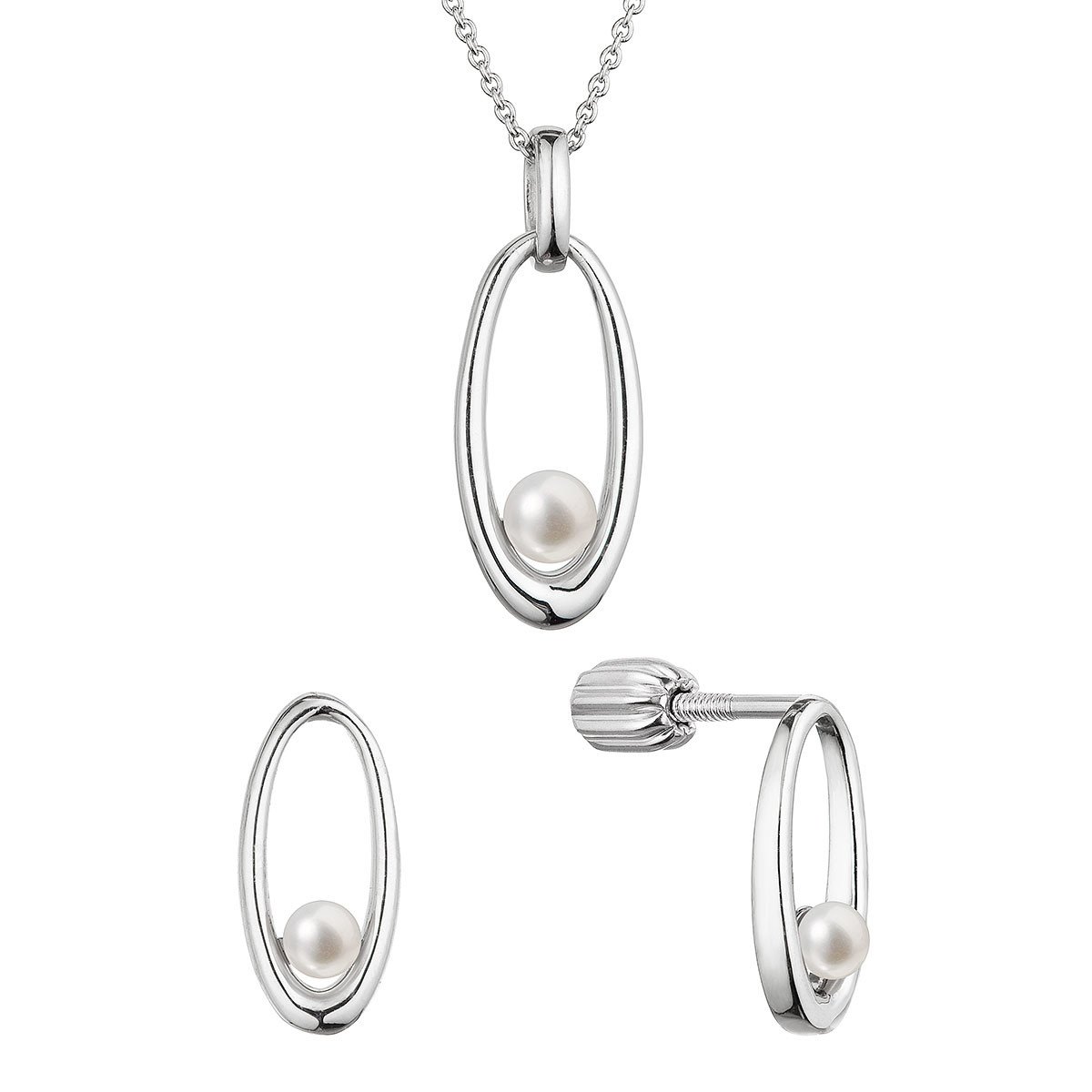 Evolution Group Perlová souprava ovál s bílou říční perlou 29076.1B