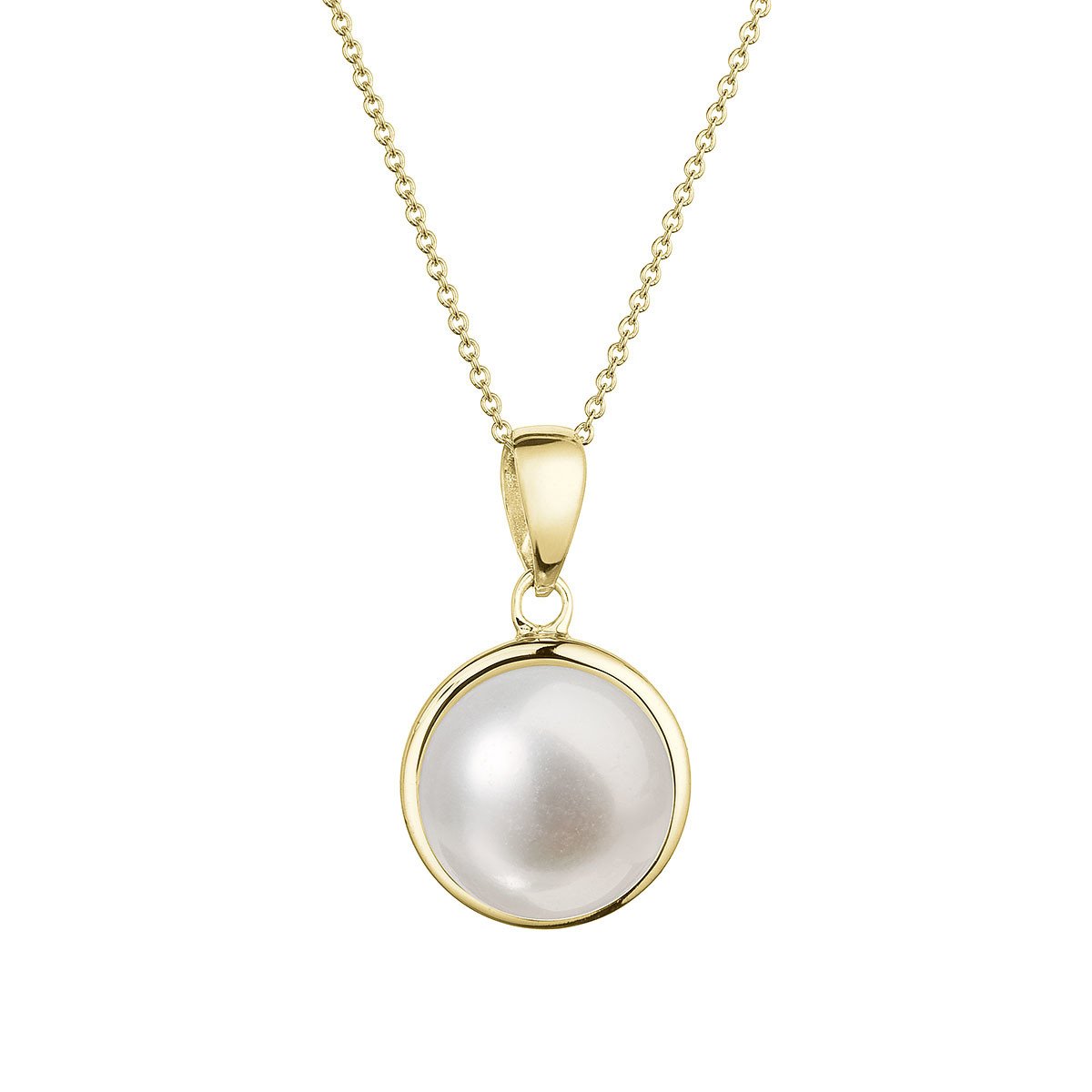 Evolution Group Zlatý 14 karátový náhrdelník žluté zlato s bílou říční perlou 92P00053
