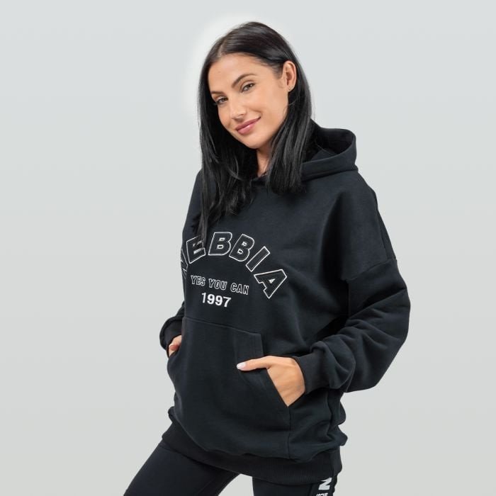 Women‘s Oversize Hoodie Gym Rat Black L - NEBBIA