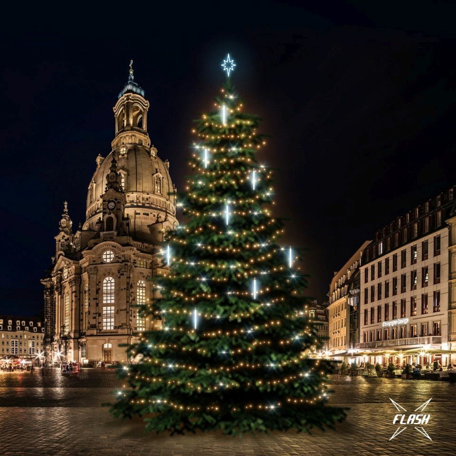 DecoLED LED světelná sada na stromy vysoké 18-20m, teplá bílá s Flash, s padajícím sněhem