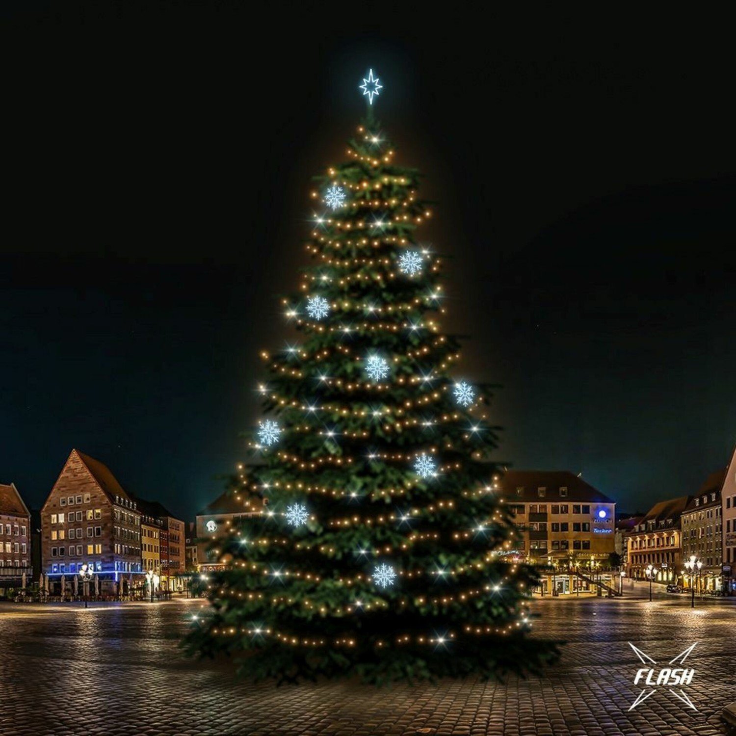 DecoLED LED světelná sada na stromy vysoké 21-23m, teplá bílá s Flash, ledové dekory 8EFD08
