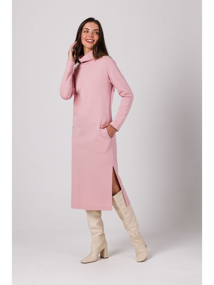 BeWear Dámské svetrové šaty Kyres B274 pudrová růžová S