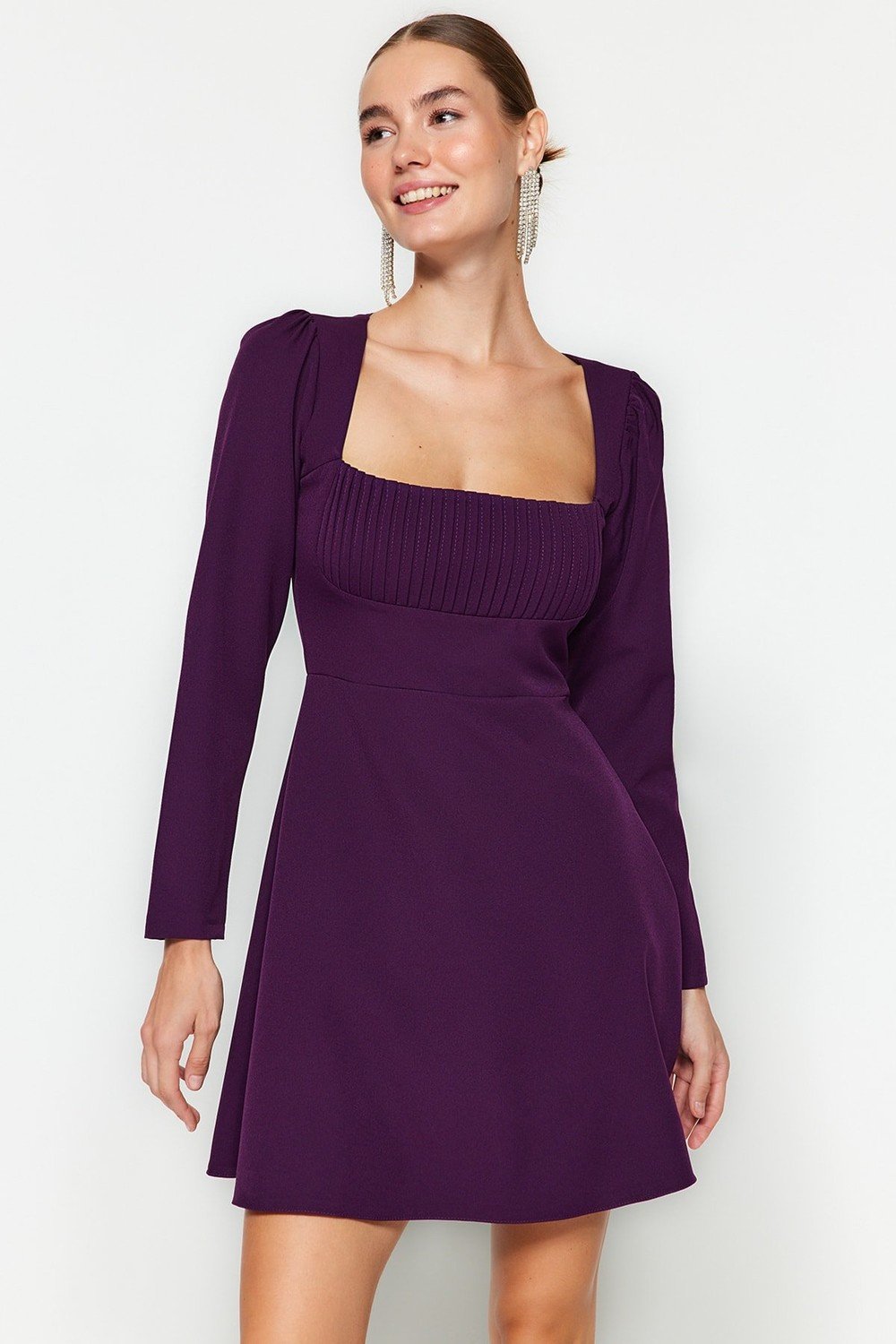 Trendyol Purple Open Waist/Ribbed Skater Dress