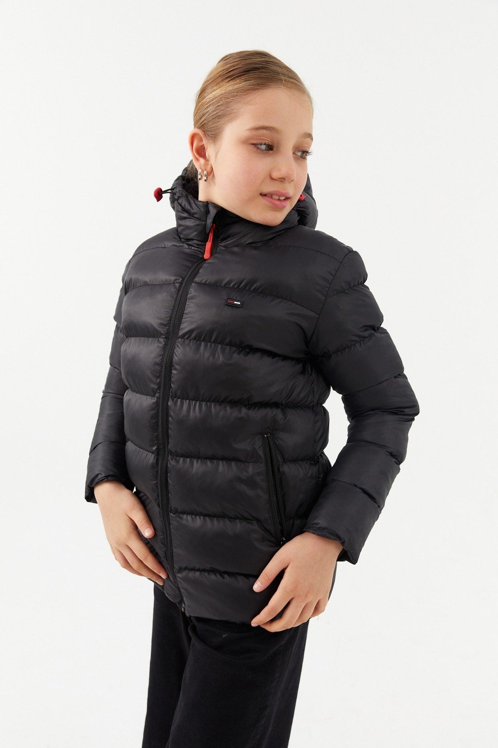 River Club Girls' Waterproof And Windproof Thick Lined Black Hooded Coat.