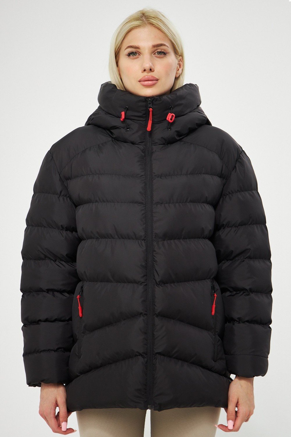 River Club Women's Black Lined Hooded Water And Windproof Inflatable Winter Coat.