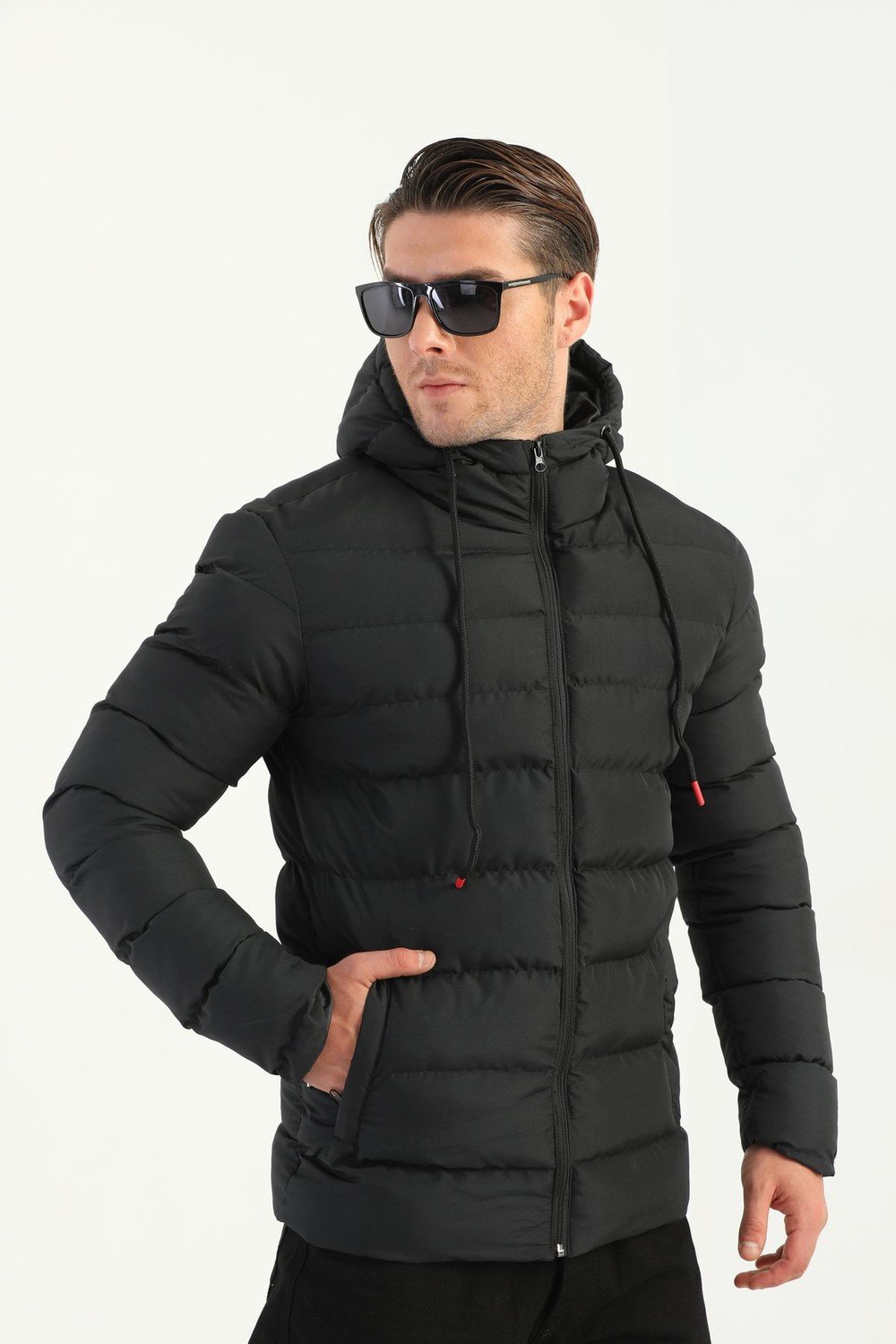 River Club Men's Black Inflatable Winter Coat With A Lined Hooded Water And Windproof.