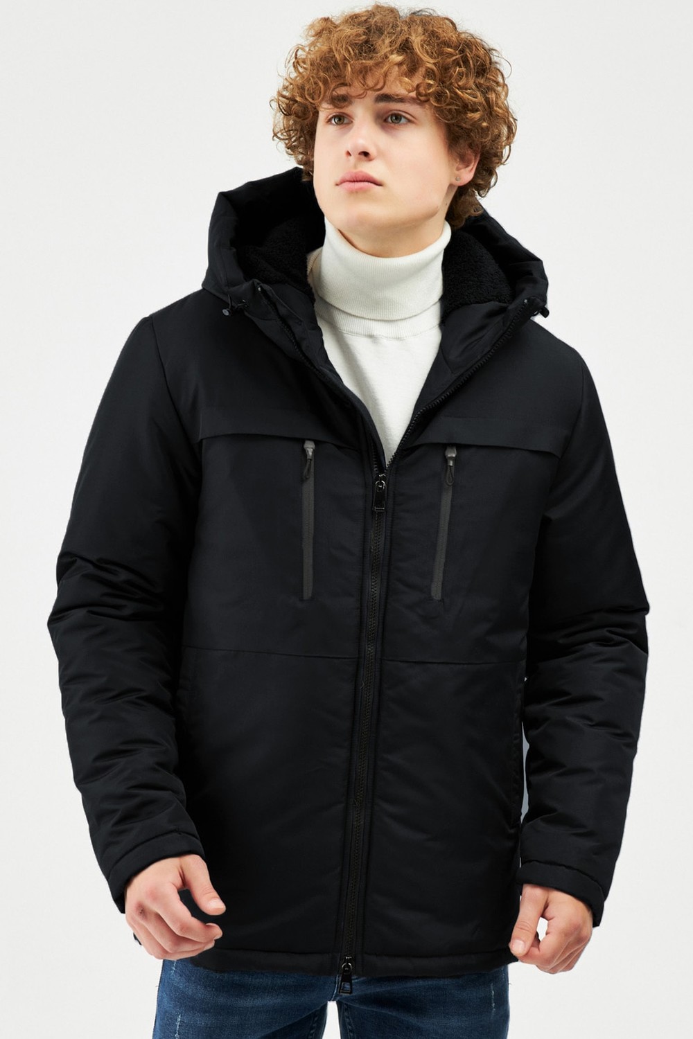 River Club Men's Black Shearling Coat & Parka Water And Windproof Hooded Winter Winter Jackets.