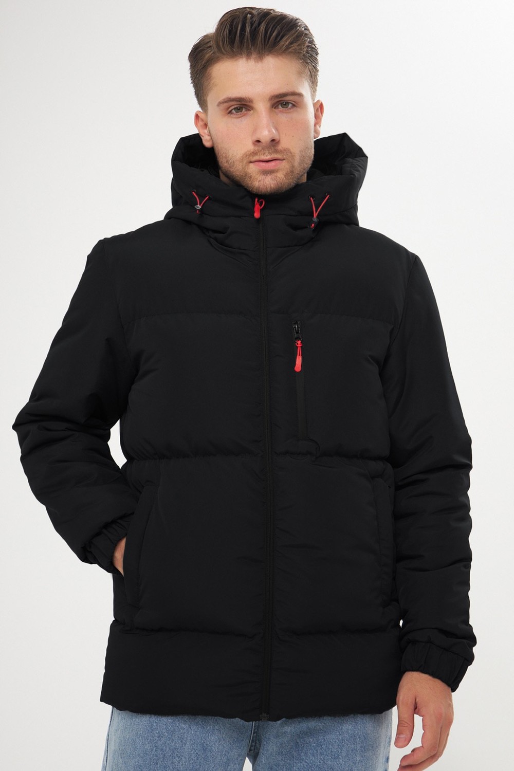 River Club Men's Black Inflatable Winter Sports Jacket With Lined Hood, Waterproof And Windproof.