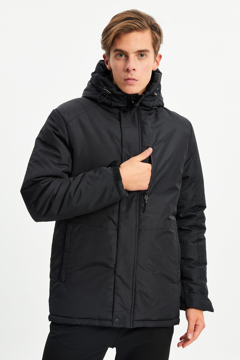River Club Men's Black Shearling Hooded Water And Windproof Sports Winter Coat & Coat & Parka