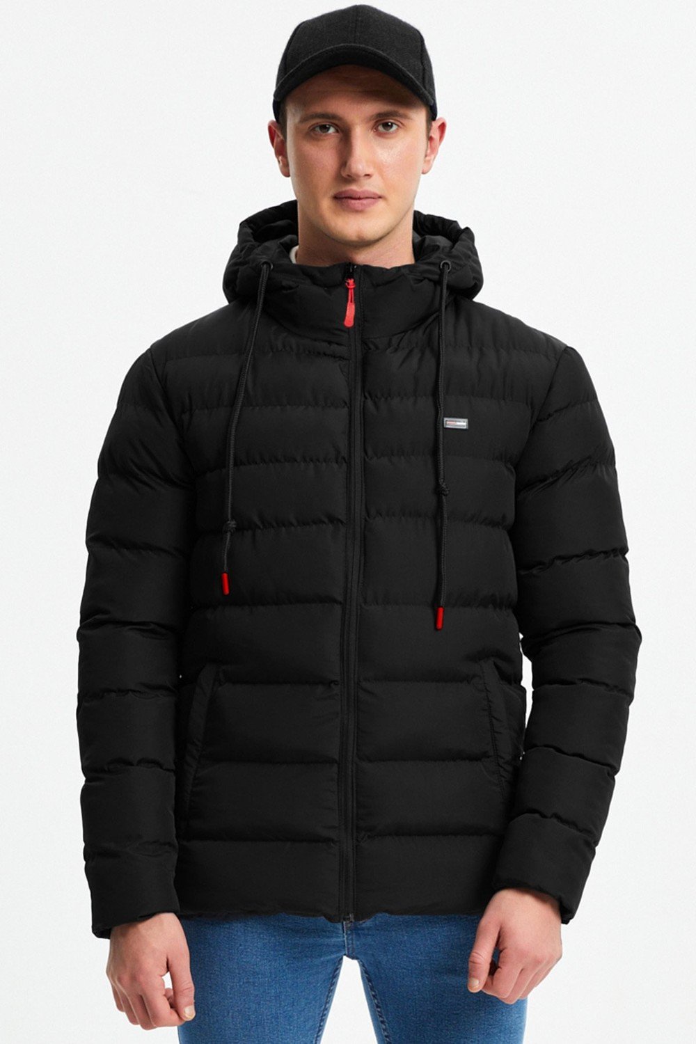 River Club Men's Black Inner Lined Water And Windproof Sports Winter Puffy Coat.