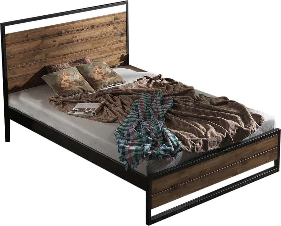 Jednolůžková postel s roštem v černo-přírodní barvě 120x200 cm Ariane – Kalune Design